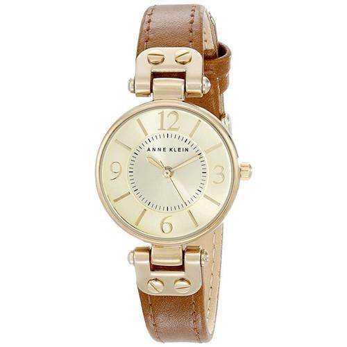 Anne Klein Women's 109442CHHY Gold-Tone Champagne Dial and Brown Leather Strap Watch -  - 1